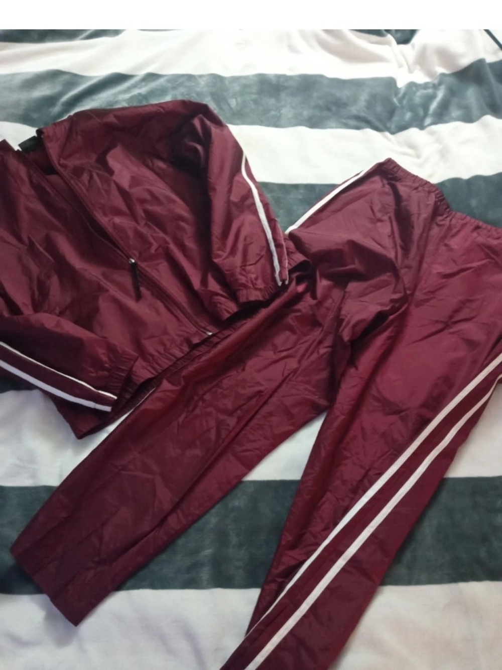 Unisex Vintage Russian Two-Piece Windbreaker Track Suit with White Stripes